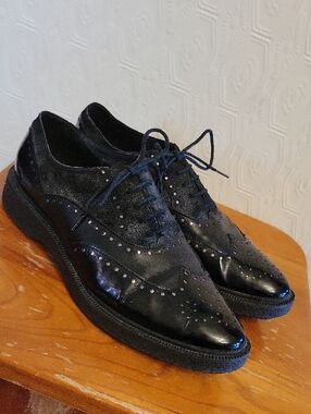 Geox Prestyn Black Leather Brogue‎ Derby Shoes Size 9 US